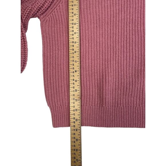 STAUD Pink Chunky Knit Sweater Balloon Sleeve Wool Blend Size L - Picture 8 of 11